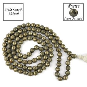 Pyrite 8 mm Faceted Bead Mala