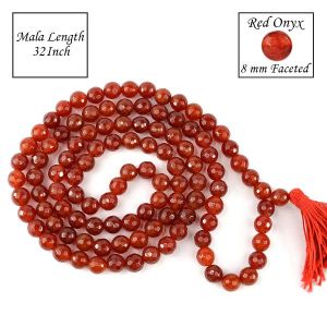 Red Onyx 8 mm Faceted Bead Mala