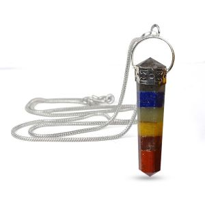 7 Chakra  Double Terminated Pencil Pendant With Chain