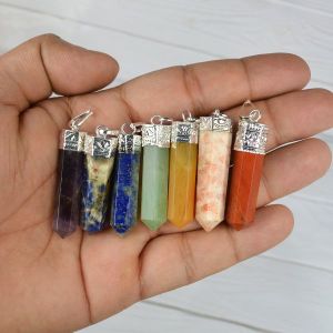 7 Chakra Pencil Pendant with Chain Pack of 7 Pieces