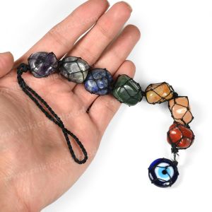 7 Chakra Tumble Stone Hanging with Evil Eye Size 11 Inch Apporx.