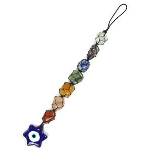  7 Chakra Tumble Stone Hanging with Evil Eye Star Shape Size 11 Inch Apporx