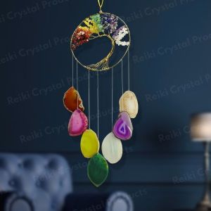 7 Chakra Agate Slices Wind chimes with Tree of Life