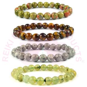 Tiger Eye Picasso Jasper Epidote Unakite 8 mm Faceted Bead Bracelet Combo Pack of 4 pc