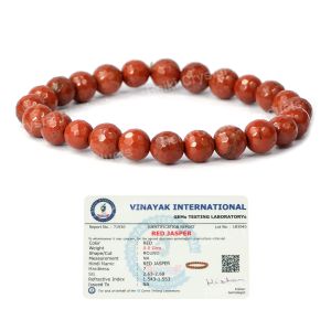 Certified Red Jasper 8 mm Faceted Bead Bracelet 
