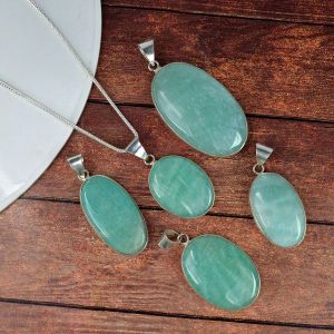 AAA Quality Amazonite Oval Pendant With Chain