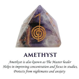 Amethyst Reiki Symbol Engraved Pyramid 30 mm Approx