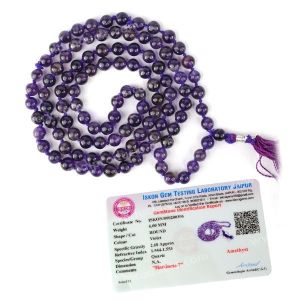Certified Amethyst 6 mm 108 Round Bead Mala with Certificate