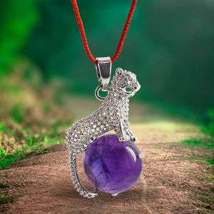 Amethyst Leopard Shape Pendant with Chain