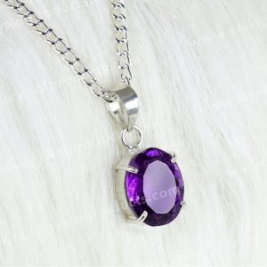 Natural Amethyst Gemstone Pendant Crystal Stone Cutting Oval Shape Pendant Locket with Metal Chain