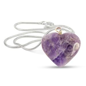 Amethyst Heart Shape Pendant - Size 25-30mm with Chain