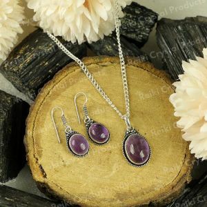 Natural Amethyst Earring/Pendant With Metal Chain Stone Jhumki/Locket For Unisex