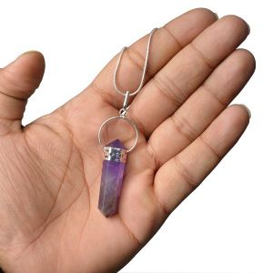 Amethyst Double Terminated Pencil Pendant With Chain