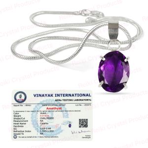 Natural Amethyst Gemstone Pendant Crystal Stone Cutting Oval Shape Pendant Locket with Metal Chain