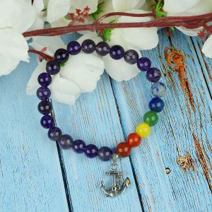 Amethyst with 7 Chakra Anchor Charm Hanging Bracelet