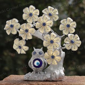 Silver Color Owl Evil Eye Tree for Home Decor Good Luck, Gift & Decorative Showpiece