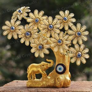 Golden Color Elephant Evil Eye Tree for Home Decor Good Luck, Gift & Decorative Showpiece