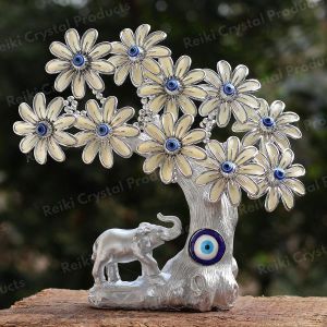 Silver Color Elephant Evil Eye Tree for Home Decor Good Luck, Gift & Decorative Showpiece