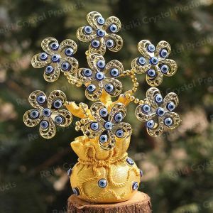 Evil Eye Tree for Home Decor Good Luck, Gift & Decorative Showpiece Golden Color Potli