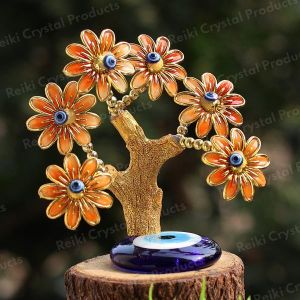 Evil Eye Tree with Glass Base, 6 flower for Home Decor Good Luck, Gift & Decorative Showpiece