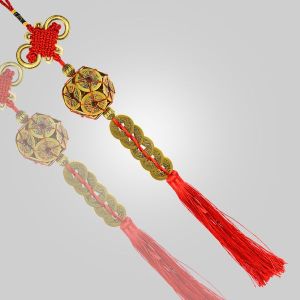 Feng Shui Hanging Coins Bell with Red Strings for Good Fortune