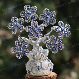 Evil Eye Tree for Home Decor Good Luck, Gift & Decorative Showpiece Silver Color Potli
