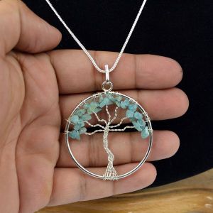 Aquamarine Tree of Life Pendant with Chain