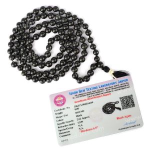 Certified Black Agate 6 mm 108 Round Bead Mala with Certificate