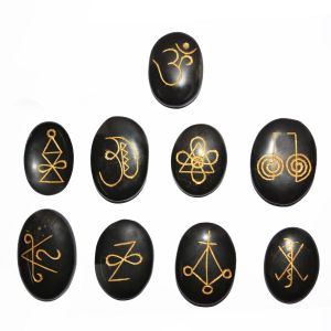 Black Agate Karuna Reiki Symbol Engraved Set 9 pcs