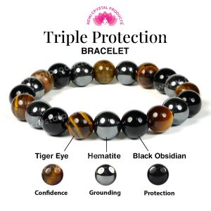 Triple Protection 10 mm Bracelet Hematite, Tiger Eye, Black Obsidian