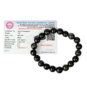 Certified Black Obsidian 10 mm Round Bead Bracelet 