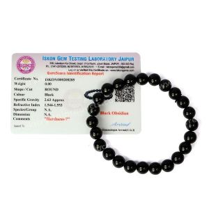 Certified Black Obsidian 8 Mm Round Bead Bracelet 