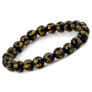 Black Onyx Om Mani Padme Hum Engraved 8 mm Beads Bracelet