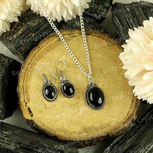 Natural Black Onyx Earring/Pendant With Metal Chain Stone Jhumki/Locket For Unisex 