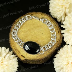 Natural Black Onyx Gemstone Oval Shape Bracelet For Boys