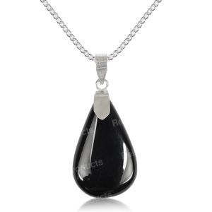 Natural Black Onyx Drop Shape Pendant/Locket With Metal Chain For Unisex