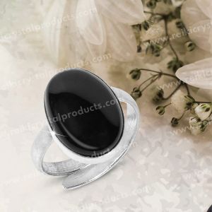  Natural Black Onyx Crystal Gemstone Adjustable Ring