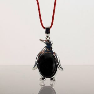 Black Toumraline Penguin Shape Pendant with Chain