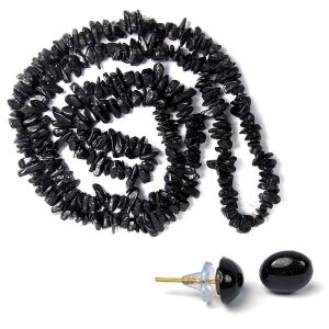 Black Tourmaline Chip Mala / Necklace With Earring