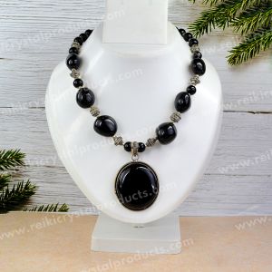 Black Tourmaline Necklace With Pendant For Women