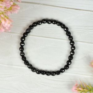 Black Tourmaline 6 mm Faceted Bead Bracelet