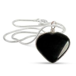 Black Tourmaline Heart Shape Pendant Size 30-35 mm with Chain