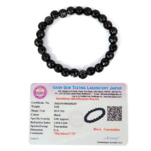 Black Tourmaline Certificate 8 mm Faceted Bead Bracelet
