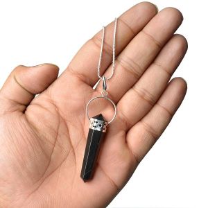 Black Tourmaline Double Terminated Pencil Pendant With Chain
