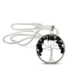 Black Tourmaline Tree of Life Pendant with Chain