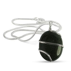 Black Tourmaline Oval Wire Wrapped Pendant with Chain
