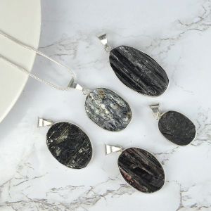 AAA Quality Black Tourmaline Oval Pendant With Chain