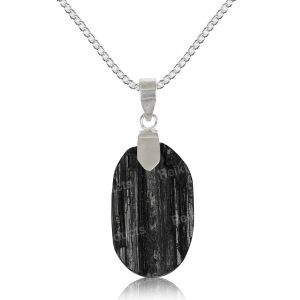 Natural Black Tourmaline Oval Shape Pendant/Locket With Metal Chain For Unisex