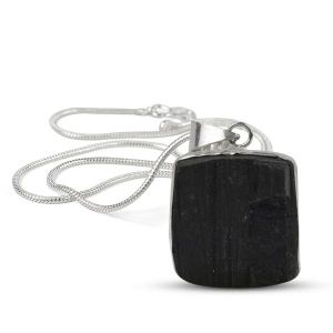 AAA Quality Black Tourmaline Square Pendant With Chain