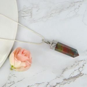 Bloodstone Pencil Pendant With Chain